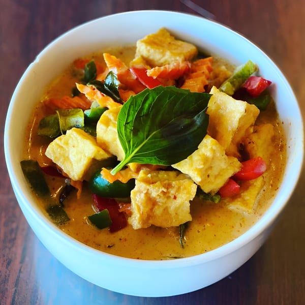 Tiki Tiki Thai Cuisine's yellow curry with tofu, red peppers, green beans, and basil.